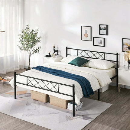 Topeakmart Queen Metal Bed Frame with Crisscross Headboard & Footboard, Black