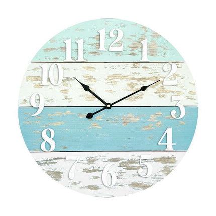 Mainstays 20" Farmhouse Coastal Blue Wood Round Wall Clock, Real Wood