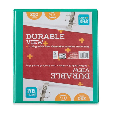 Pen+Gear Durable View 3-Ring Binder with 1-inch Rings, 1” Slanted D-Rings, Green