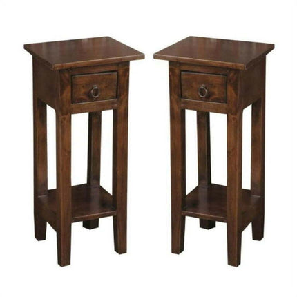 Home Square Narrow Wood Side Table in Old Java Brown & Antique Iron - Set of 2