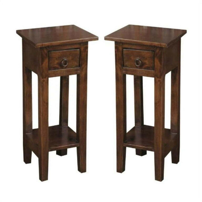 Home Square Narrow Wood Side Table in Old Java Brown & Antique Iron - Set of 2
