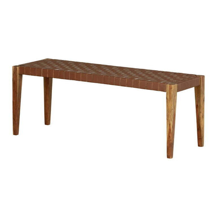 South Shore Balka, Bohemian Harmony Dining Table Woven Leather Bench,  Brown