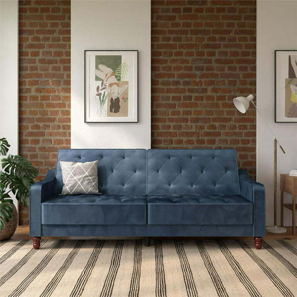 Novogratz Vintage Tufted Split Back Futon, Blue Velvet