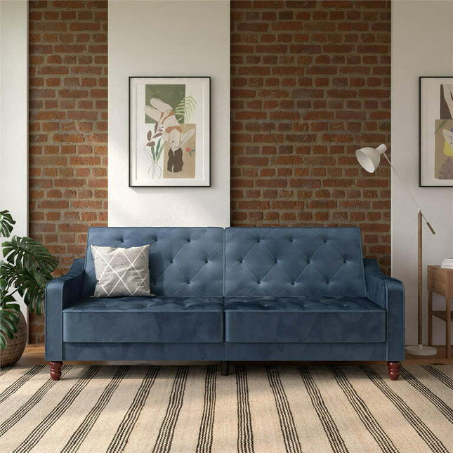 Novogratz Vintage Tufted Split Back Futon, Blue Velvet