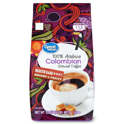 Great Value 100% Arabica Colombian Medium-Dark Roast Ground Coffee, 32 oz, Bag