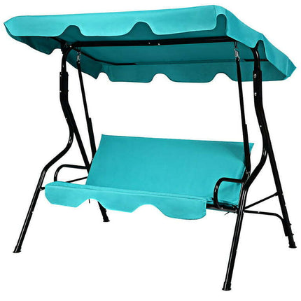 Costway Patio 3 Seats Canopy Swing Glider Hammock Cushioned Backyard Blue