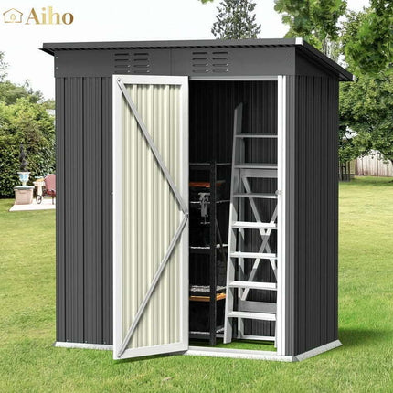 Aiho 5'x 3' Metal Outdoor Storage Shed for Patio Lawn Garden - Gray