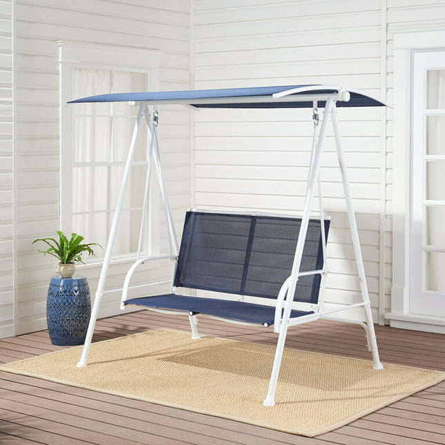 Mainstays Canopy Steel Porch Swing - Blue/White