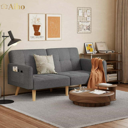 Aiho  Futon Sofa Bed with Adjustable Backrest for Living Room - Dark Gray
