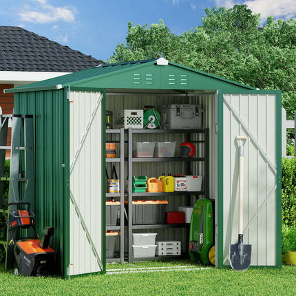 Lofka 8ft x 6ft Metal Garden Shed for Outdoor Storage, Green