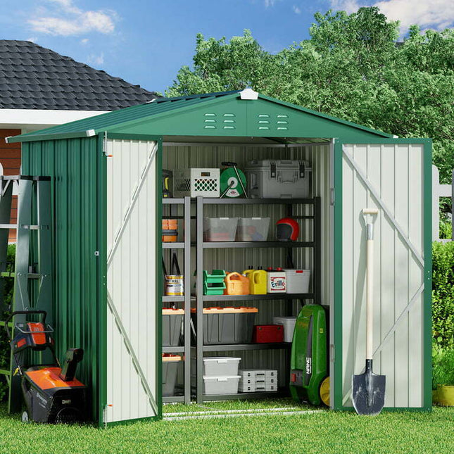 Lofka 8ft x 6ft Metal Garden Shed for Outdoor Storage, Green