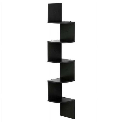 Furinno FR16122EX 5 Tier Wall Mount Floating Radial Corner Shelf, Espresso