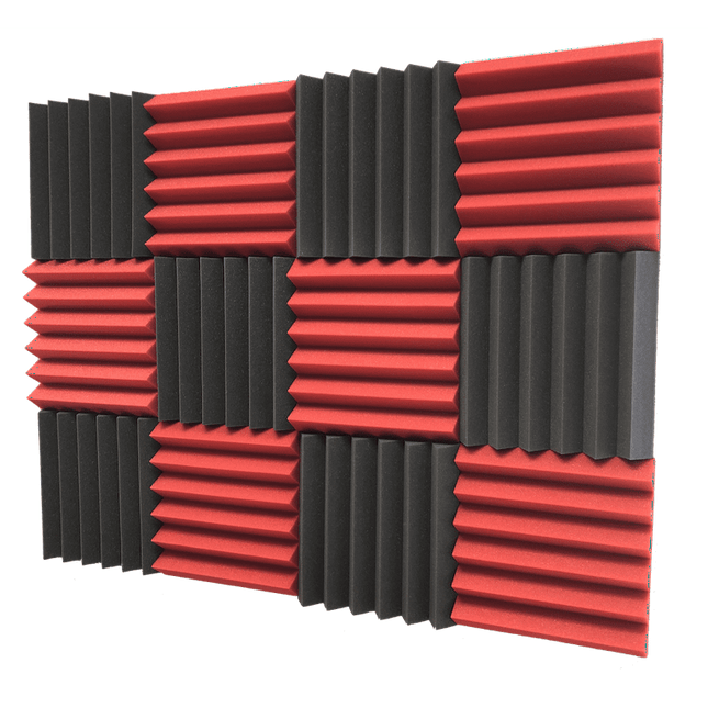 2x12x12-12PK RED/CHARCOAL Acoustic Wedge Soundproofing Studio Foam Tiles