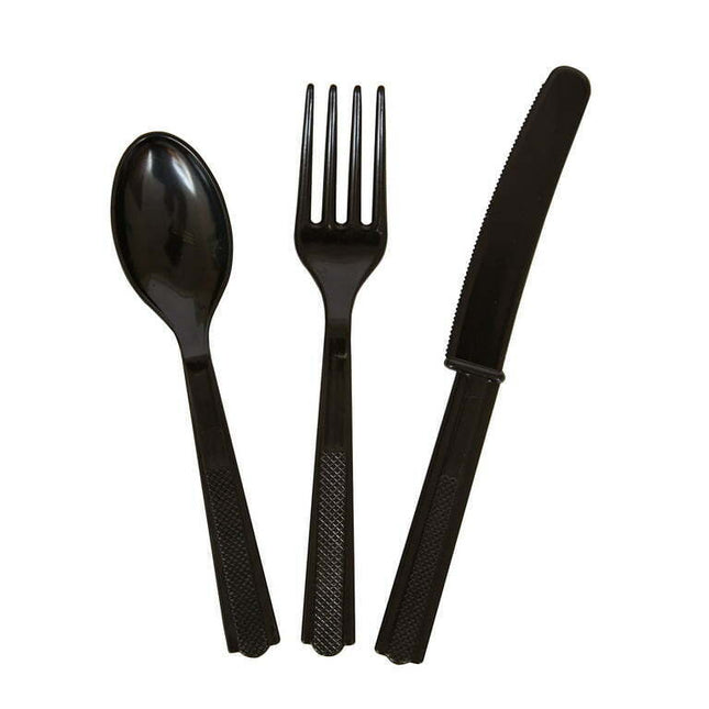Way to Celebrate! Black Birthday Party Plastic Cutlery Set for 8, 24pcs