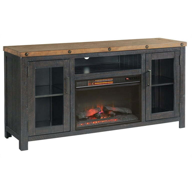 Bowery Hill Farmhouse 65" TV Stand w/ Electric Fireplace in Black and Natural