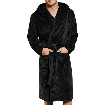 Men Long Sleepwear Robes Shawl Collar Fleece Bathrobe Spa Gown Kimono Pajamas