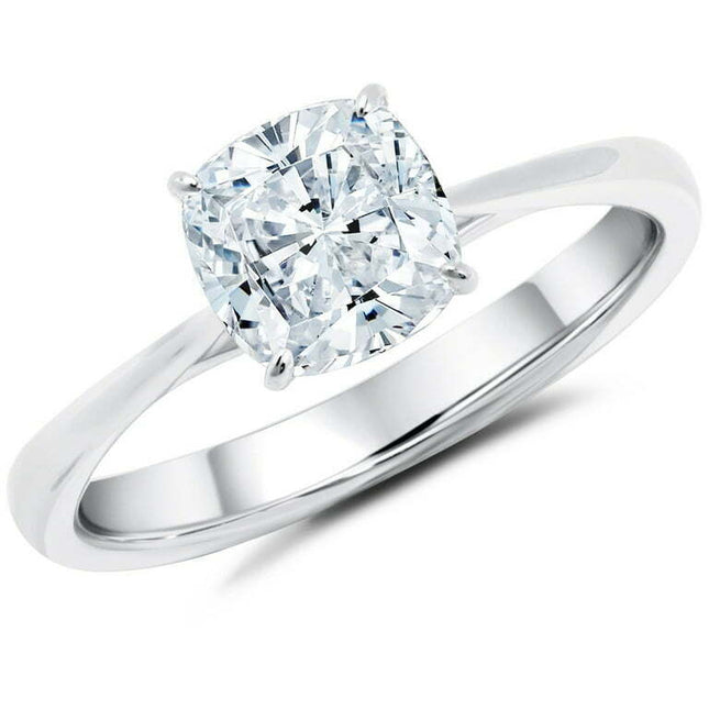 1 Carat Cushion cut Moissanite Solitaire Engagement Ring in 10k White Gold