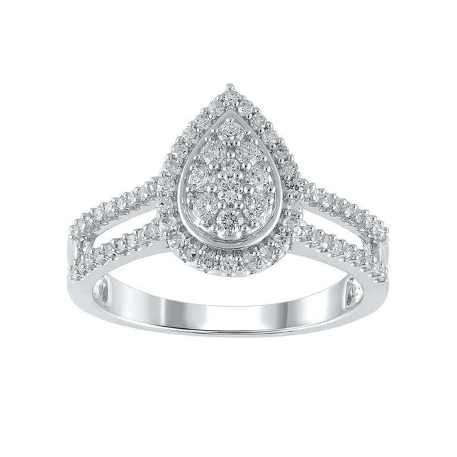 1/2 CTW Pear Composite Lab Grown Diamond Engagement Ring in Sterling Silver