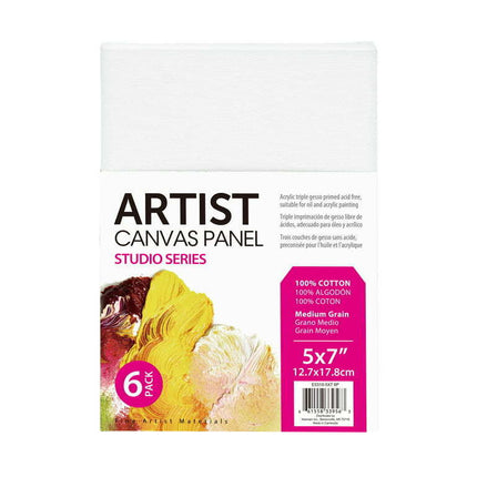 Studio Canvas Panel, 100% Cotton Acid Free White Canvas, 5"X7", 6 Pieces