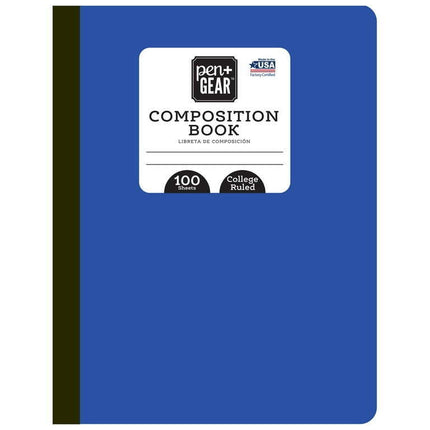 Pen+Gear Composition Book, College Ruled, 100 Pages, Blue 9.75" x 7.5"