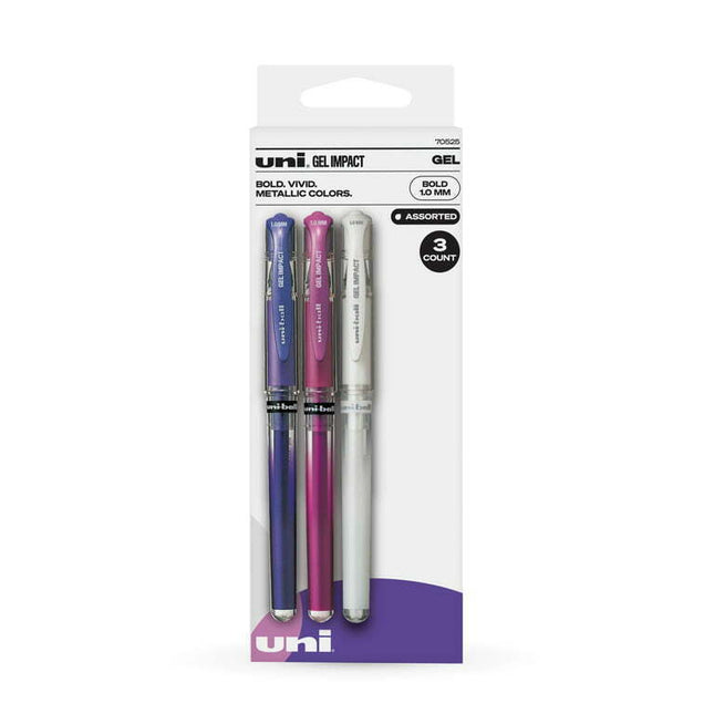 Uniball Gel Impact Pens, Bold Point, 1.0 mm, Assorted Ink, 3 Count