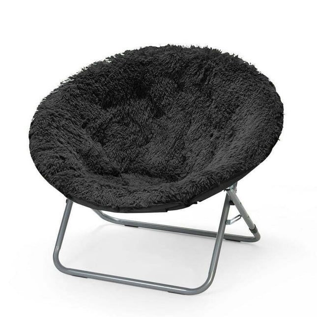 Urban Shop Mongolian Faux Fur Oversized Moon Chair, Black