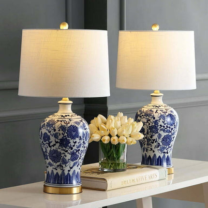 Jennifer 25.75" Ceramic/Metal LED Table Lamp, Blue/White (Set of 2)