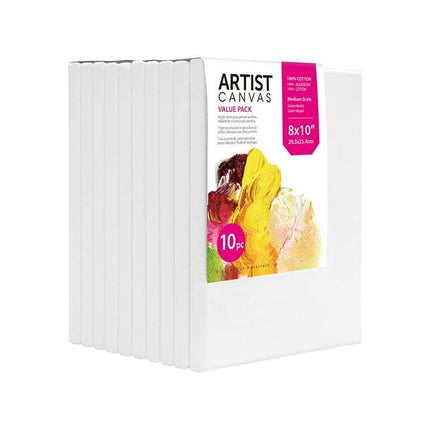 Studio Stretched Canvas, 100% Cotton Acid Free Canvas, 8"X10", 10 Pieces