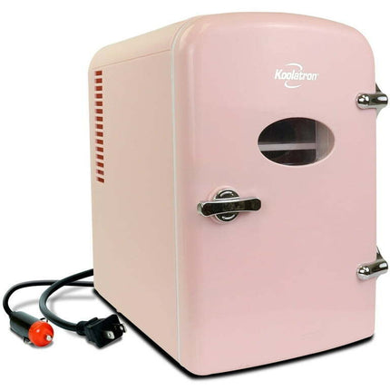 Koolatron 6 Can AC/DC Retro Mini Cooler Personal Mini Fridge Refrigerator, Pink