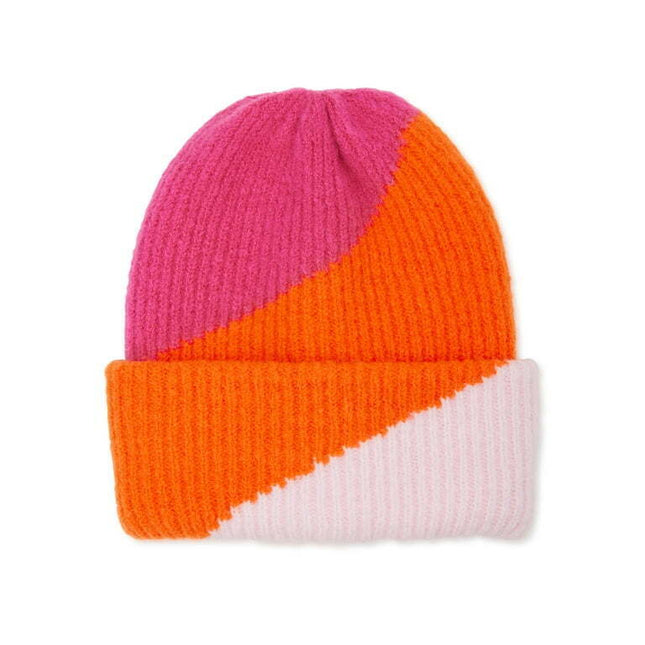No Boundaries Women's Colorblocked Beanie Fuchsia Thrill