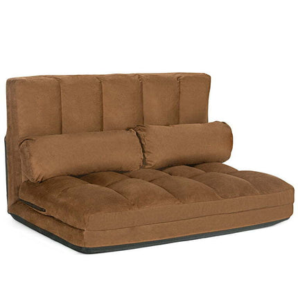 Costway Foldable Floor Sofa Bed 6-Position Adjustable Couch w/ 2 Pillows Brown