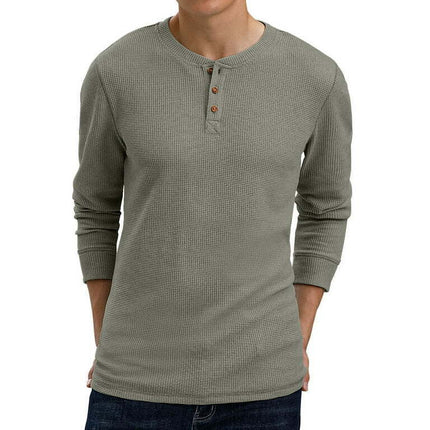 GIRUNS Men's Long Sleeve Waffle Henley Casual Henley T-shirts for Men
