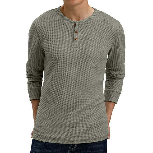 GIRUNS Men's Long Sleeve Waffle Henley Casual Henley T-shirts for Men