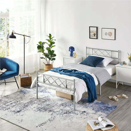 Topeakmart Twin Metal Bed Frame with Crisscross Headboard & Footboard, Silver
