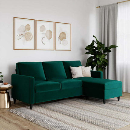 DHP Cooper Reversible Sectional Sofa, Green Velvet