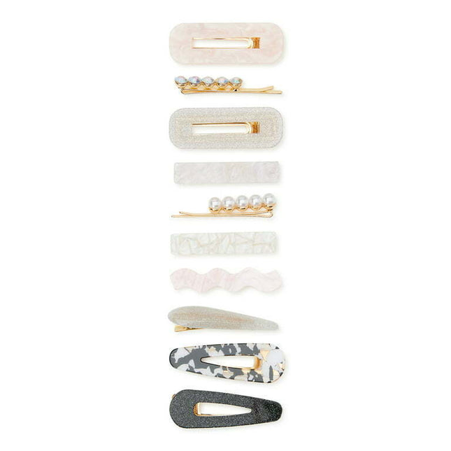 Time and Tru Women's 10 Pack Hair Clip Grey Blush