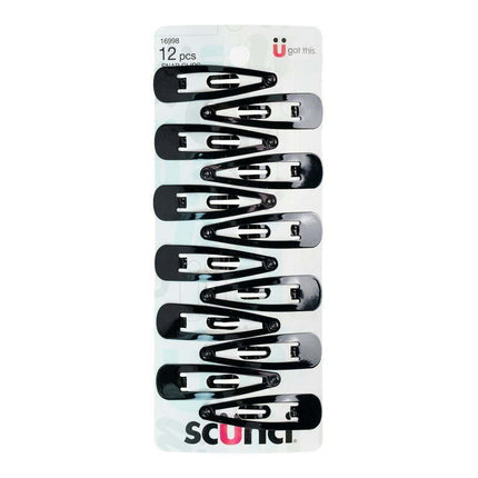 Scunci Open-Center Metal Snap Clip Barrettes, Black, 12 Ct