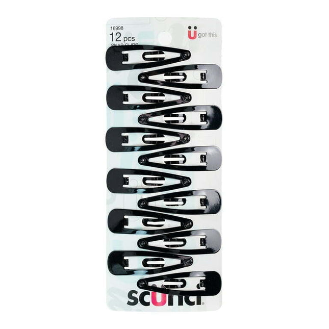 Scunci Open-Center Metal Snap Clip Barrettes, Black, 12 Ct