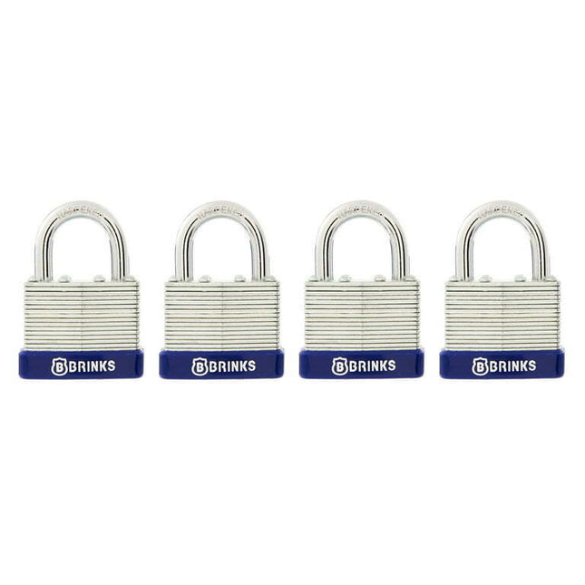 Brinks, Laminated Steel, 40mm Keyed Padlock with 7/8in Shackle, 4 Pack