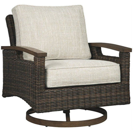 Bowery Hill Transitional Swivel Patio Wicker Arm Chair in Brown