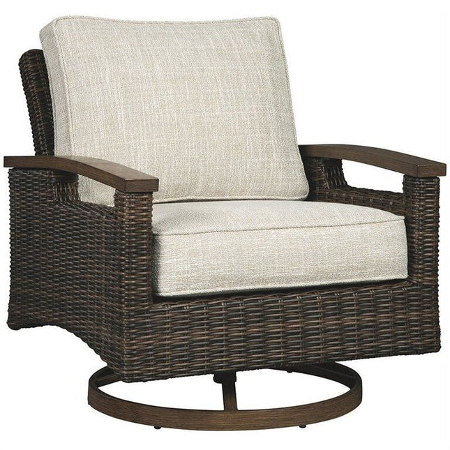Bowery Hill Transitional Swivel Patio Wicker Arm Chair in Brown