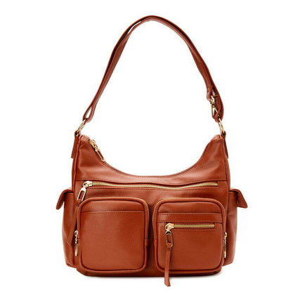 Time and Tru Women's Multi-Compartment Faye Hobo Handbag, Cognac