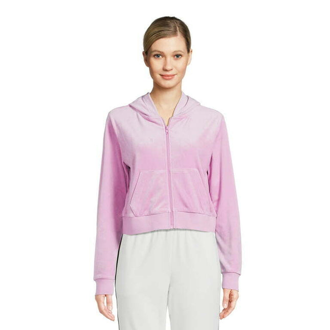 Avia Women’s Velour Long Sleeve Cropped Athleisure Full Zip Hoodie, Sizes XS-3XL