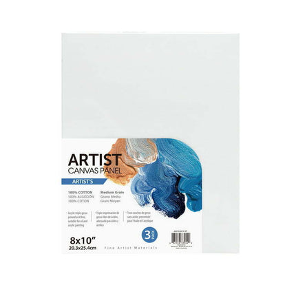 Artist Canvas Panel, 100% Cotton Acid Free White Canvas, 8"X10", 3 Pieces