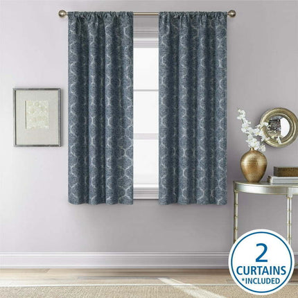 Mainstays Jacquard Blackout Curtain Panel Pair, 37" x 63" inches, Blue Ogee