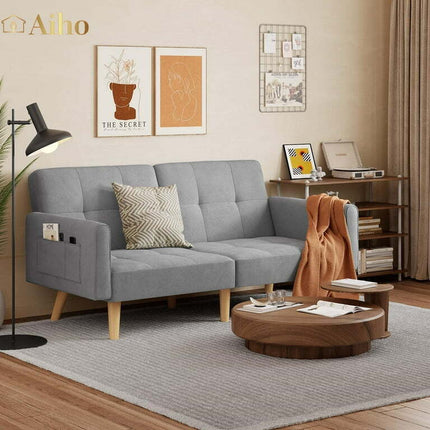 Aiho  Futon Sofa Bed with Adjustable Backrest for Living Room - Light Gray