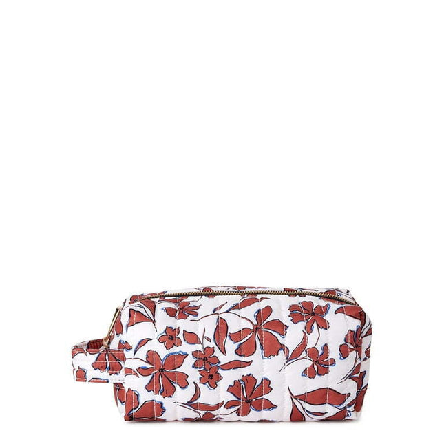 Time and Tru Women's Quilted Pouch with Handle Rust floral