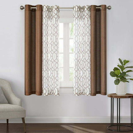 Mainstays Kingswood 4 Piece Curtain Set, Chocolate, 27.5x63