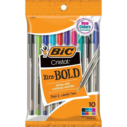 BIC Cristal Ballpoint Stick Pens, Bold Point, Assorted Ink, 10 Pack