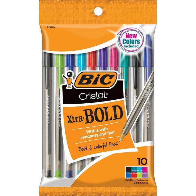 BIC Cristal Ballpoint Stick Pens, Bold Point, Assorted Ink, 10 Pack